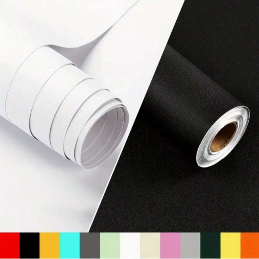 1 Roll Self-Adhesive Thickened Matte Wallpaper Sticker, Living Room Bedroom Wardrobe Furniture Renovation Sticker, Cabinet Sticker, Solid Color Waterproof Contact Paper, Multiple Colors Available.