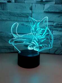 1pc Whimsical Horizontal Cat 3D Night Light - 7 Color Changing Visual Touch Table Lamp, With Battery/USB Charger, 5V Power - Unique Creative Gift For Christmas, Wedding, Birthday And Bedroom Decor - 彩色 - 查看 3