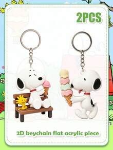 2pcs Summer Dessert Snoopy Keychain Set, Bench & Multi-Layer Ice Cream Snoopy Keychains, Multi-Functional Car Key Handbag Decoration, Casual Fashion Accessory & Holiday Surprise Gift - Multicolor - View 4