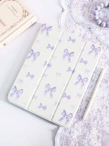 1件紫色蝴蝶結彩繪平板保護殼，相容 iPad Mini6/Mini7/9.7/10.2/10.5/Air4/Air5/10.9/Pro 11"/10th Gen/Pro11-In.(M4)-2024/Air 7(M3)2025(11-Inch)/Air 8(M4)2026(11-Inch)/(A16) 11 Inch 11th Generation 2025/Galaxy Tab A8 10.5 Inch 2022，內建筆槽，三折支架，TPU軟邊，自動休眠/喚醒，翻蓋平板保護殼 - 彩色 - 查看 4