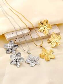 European And American Retro Elegant Large Flower Pendant Necklace Earring Set,Gift For Women's Daily Matching Jewelry Accessories - Flower Set - View 1