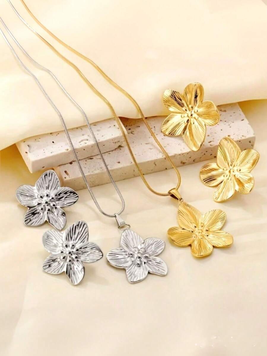 European And American Retro Elegant Large Flower Pendant Necklace Earring Set,Gift For Women's Daily Matching Jewelry Accessories - Flower Set - View 1
