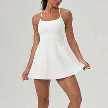 Women Summer Tennis Dress With Built In Pads Seamless Sports Quick Dry Running Skirt For Yoga Gym Workout - 白色 - 查看 1