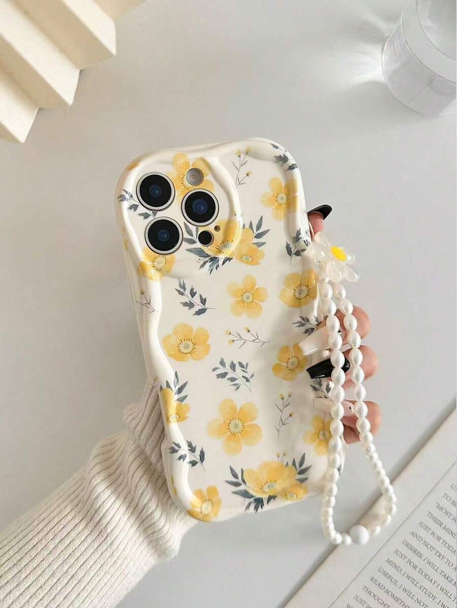 1 Piece Of Fashionable Phone Case. Does Not Include Lanyard Or Stand. Blue Floral Novelty Cream Flower Textured Wavy Floral Painted Edge Anti-Drop Phone Case With Bracelet Accessory, Compatible With IPhone 17 Pro/17 Air/17/17 Pro Max/16/11/16 Pro/16 Plus/16 Pro Max/16e/15 Pro Max/13/14/12/XS/XR/7G/8P, Galaxy S25/S25 Plus/S25 Ultra/A16/A36/A26/A56/A50/A12/A32/A52/A72/A51/A21S/A13/A14/S24/S24 Plus/S24 Ultra, S22/A52/A53/A54/A55/S23, 11/12 Pro/12/12X/13 Pro/14 Pro/15 Pro, 10/9/Note 9/12c/Note 11 Pro/Note 8 Pro Spring - 多色 11 - 查看 1