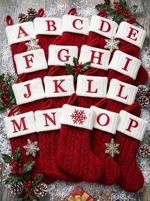 1Pc Red Knitted Christmas Hanging Stocking, Initial Letter A-Z Knitted Xmas Stocking, Ornament Stocking, Christmas Tree Decoration, Christmas Gift, Merry Christmas Party Decor, Christmas Decoration, Xmas Decor, Decor, Decor, Christmas Home Decor - Multicolor - View 4