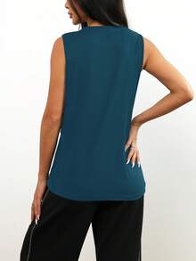 1pc Loose Fit Solid Color Sleeveless Pullover Casual Sportswear For Daily, Running, Fitness, Spring/Summer - Navy Blue - View 3
