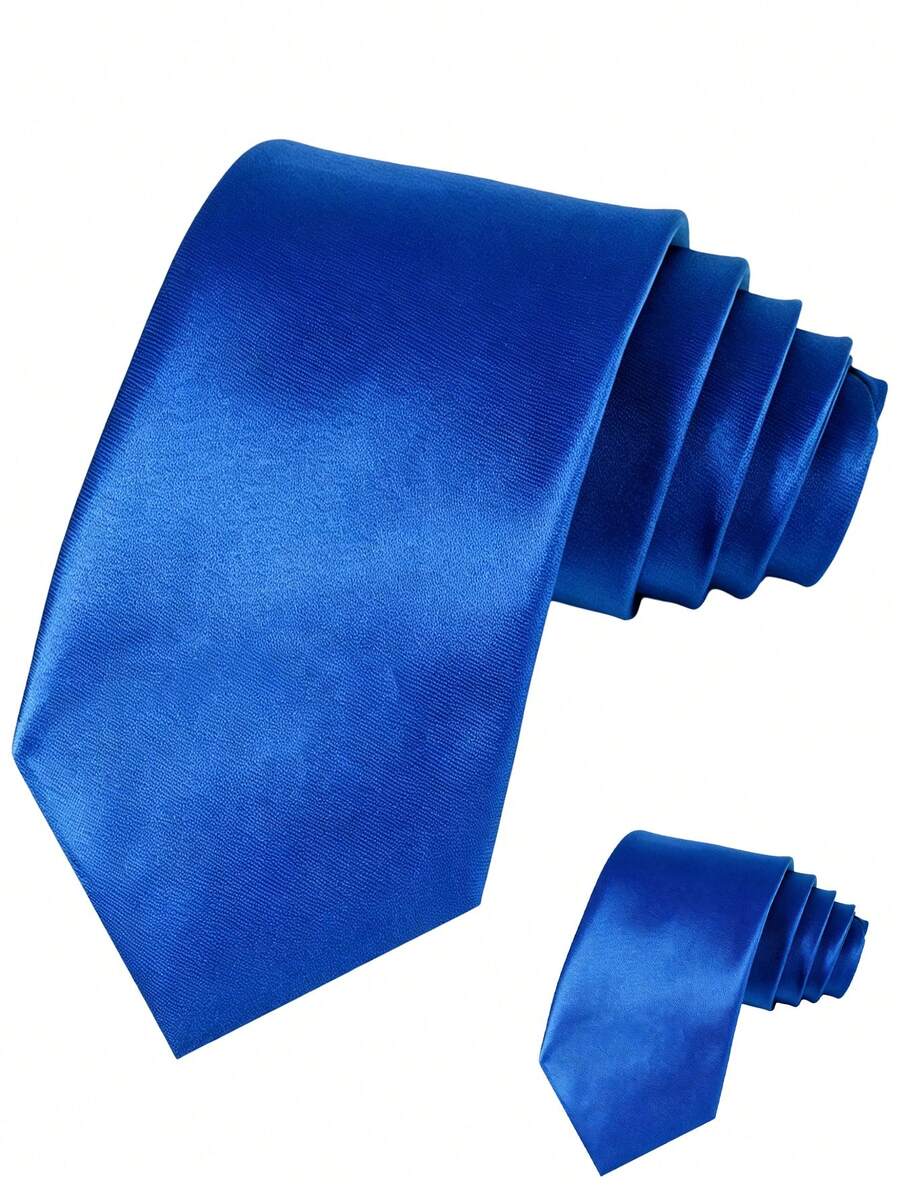 2PCS Men's Solid Color Tie 8cm Formal Business Tie Men's Wedding Tie - 2cps Sapphire Blue - View 1