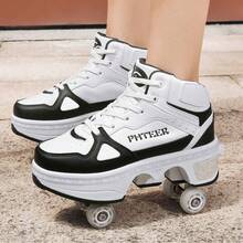 4-Wheel Roller Shoes, Switchable Walking And Skating Modes - Black and White - View 3