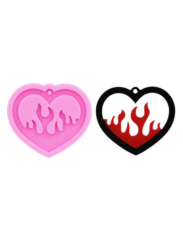 1 pieza Molde de silicona de material de silicona líquida rosa brillante con forma de corazón de llama de espejo y latido de corazón para hacer colgantes de collar, pendientes, colgantes decorativos, accesorios de resina, accesorios de yeso y colgantes de aromaterapia