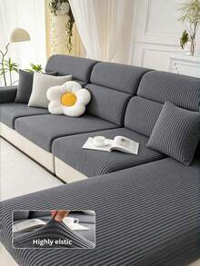 1PC Solid Color Fleece Sofa Seat Cover, Soft Plush Sofa Seat Cover, Elastic Comfortable, Suitable For All Seasons, Warm, Minimalist Style, Anti-Slip Anti-Fouling, Elastic, Machine Washable, Suitable For Backrest Cover/1/2/3/4/L-Shaped Chaise Sofa, With Armrests And Backrest, Living Room, Bedroom, Study (Pillow Case Not Included) - Dark Grey - View 1