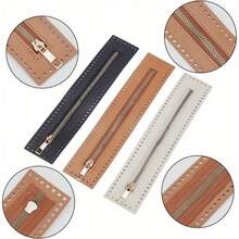 2/4Pcs PU Leather Zipper With Needle Holes - Dark Blue, Brown, Beige Crochet Bag Accessories, Suitable For DIY Wallets And Sewing Crafts, Wallet Straps, DIY Wallet Making - Multicolor - View 10