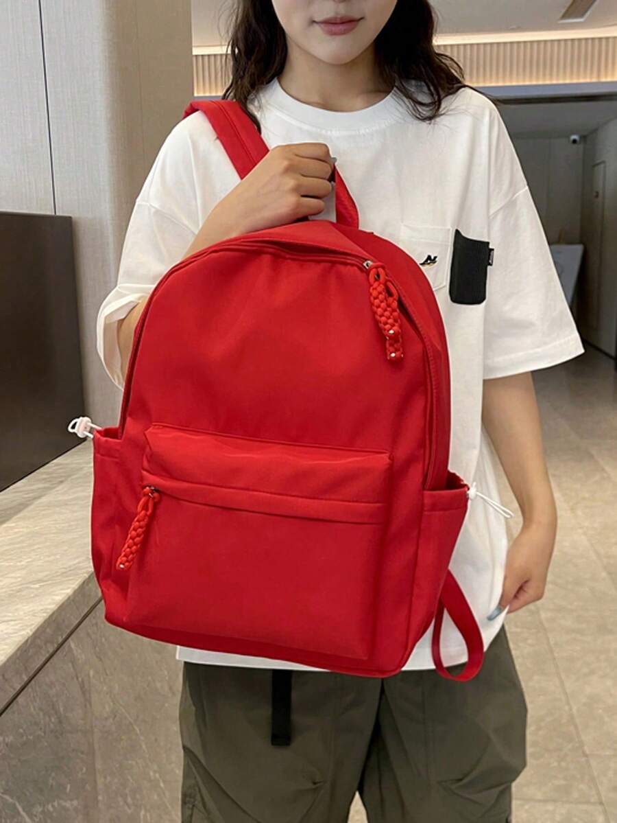 2026 New Minimalist And Versatile Solid Color Corduroy Backpack For Women, Adjustable For Daily Use, School And Travel, Gift - 棕色 - 查看 1