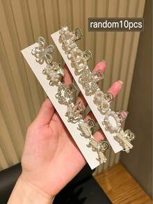 10入隨機混色女款仿珍珠水鑽半紮髮抓夾 - 彩色 - 查看 6
