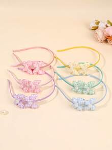 6pcs/Set Girls Side Bow Headbands, Sweet Faux Pearl And Faux Rhinestone Decorated Headbands, Suitable For Holiday Parties And Daily Wear, Teen Hair Accessories - Multicolor - View 2