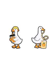 2pcs Summer Juice Goose Enamel Pin Set, Cute Drinking Duckling Matching Brooch, Fun Accessory For Kids & Adults, Perfect Gift Idea - Multicolor - View 10