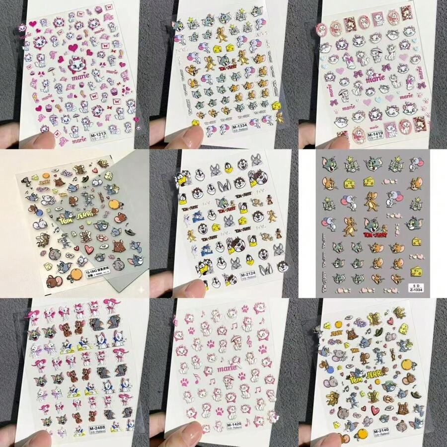 Warner Bros 2pcs/1pc Pack, Tom And Jerry & Mary 5D Embossed Nail Art Stickers - Cute Cartoon Decals, Suitable For Nail Art, Scrapbooking And DIY Crafts (Random Style)