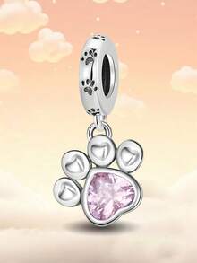 1pc 925 Sterling Silver Pink Paw Print Pendant Bead, Suitable For DIY Bracelet Jewelry For Women - Paw Prints - View 8