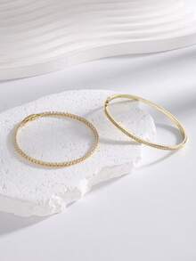 rakol 2 buah Gelang Emas Elegan Sederhana Bertatahkan Zirkonia & Set Gelang Tennis - emas - View 5