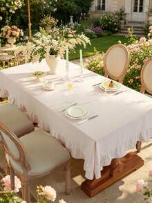1pc Ruffle Tablecloth, Farm Style, Suitable For Dining Table Decor, Picnic Tablecloth, Holiday Celebration, Party Gathering, Birthday Banquet, Daily Dining Table, Kitchen And Dining Room Decor, All Seasons, Home Decor - Baby Pink - View 1