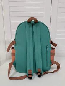 Pilotbird Student Backpack Large Capacity Color Block Multi-Pocket Casual Backpack - Green - View 4