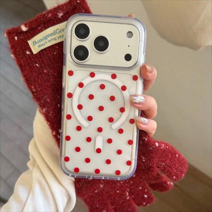 1 Stylish Phone Case (Does Not Include Lanyard Or Stand) Polka Dot Magnetic Design Phone Case Compatible With 17 Professional Max/17 Pro/17 Air/17 E/16/15/14/13/12/11, And Compatible With Galaxy S22/S23/S24/S25/Plus/Ultra/FE, Z PLEGAR/Z FLIP Series Cases, Compatible With Magsafe Full Coverage Shockproof Acrylic Cover - 清晰 C - 查看 1