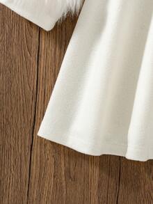 Girls' Casual Fashion Solid Color Stand Collar Coat Dress, Autumn/Winter - White - View 9