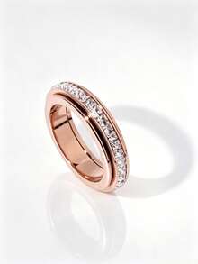 2026 New Style Rotating Stress Relief Single Row Rhinestone Ring, Gold Silver Rose Gold Full Cubic Zirconia Inlaid Ring, Wear-Resistant Waterproof Non-Fading Lucky Fashion Ring, Daily Layering Dating Versatile Jewelry - Baby's Breath Ring - View 12
