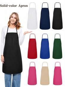 Unisex Black Apron, Solid Color Apron, Tie-Up Waterproof Apron, Multiple Colors Available, Durable Polyester Fabric, Machine Washable, Suitable For Cooking, Outdoor Sports And Kitchen Activities, Applicable For Chefs, Cooking, Grilling - Multicolor - View 1
