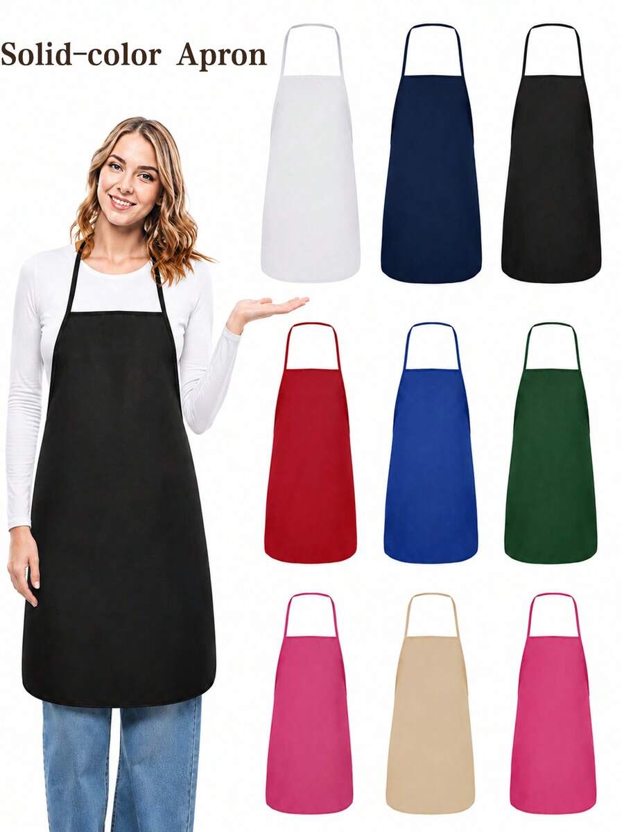 Unisex Black Apron, Solid Color Apron, Tie-Up Waterproof Apron, Multiple Colors Available, Durable Polyester Fabric, Machine Washable, Suitable For Cooking, Outdoor Sports And Kitchen Activities, Applicable For Chefs, Cooking, Grilling - Multicolor - View 1