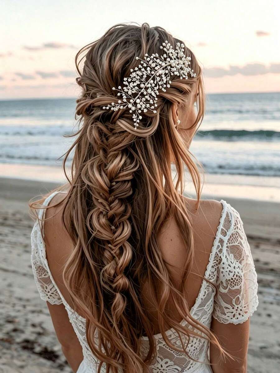 1 pieza Clip para el cabello con rama delgada y racimo de perlas elegante vintage | Accesorio de novia para boda, accesorio de peinado para vestido de novia relajado - Multicolor - Ver 1