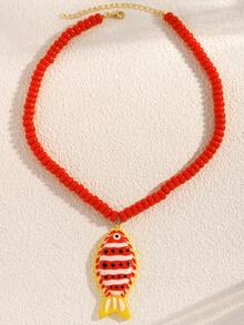1pc Vintage Elegant Personalized Y2K Women's Necklace, Dopamine Colorful Acrylic Tropical Fish Pendant Necklace Exaggerated Beaded Choker, Suitable For Daily Wear, Party, Date, Holiday, Music Festival, Summer Beach Vacation, Commemorative Gift For Friends, Family, Couples, Women, Jewelry Accessory Original Design - Multicolor - View 9