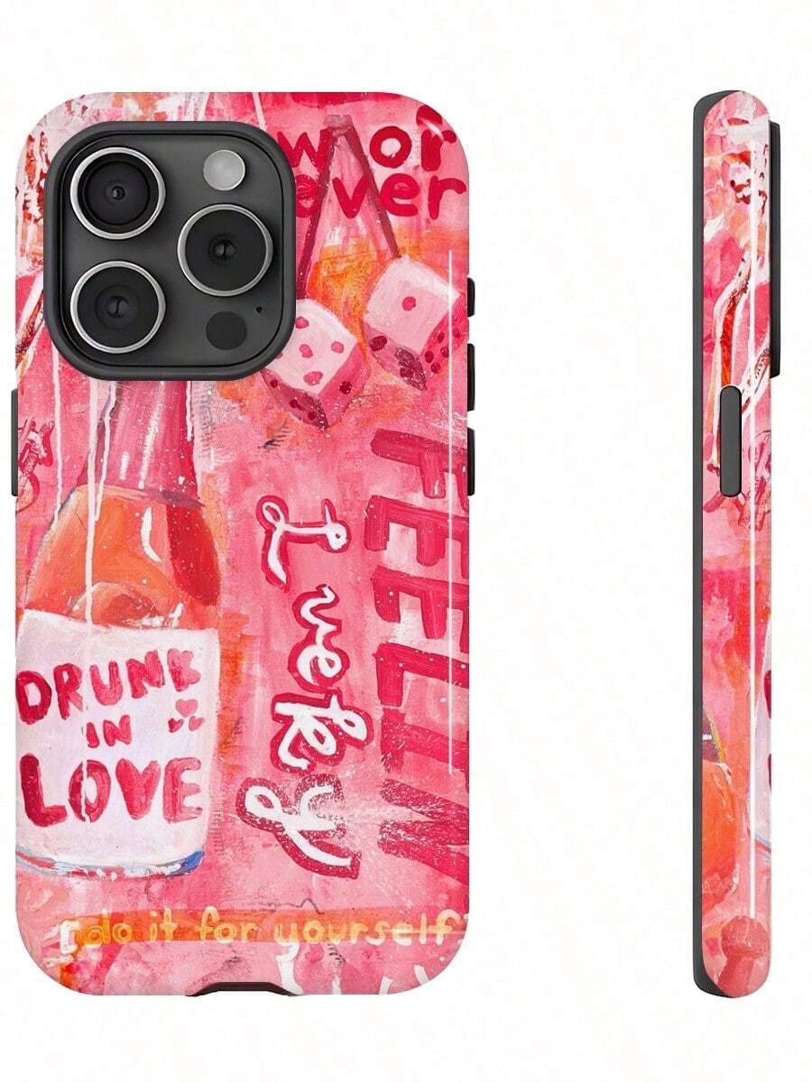 Una funda elegante para teléfono no incluye un cordón ni un soporte. Funda para teléfono con textura mate dos en, diseño de botella de bebida con dados, compatible con 17, 16, 15, 14, 13, 12, 11, PRO Plus. - Multicolor - Ver 1