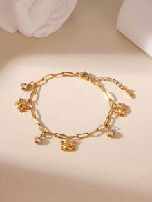 GEREIT 1pc Summer Vacation Style 18k Gold Plated Stainless Steel Starfish Shell Women's Bracelet, Suitable For Daily And Vacation Wear - Multicolor - View 5