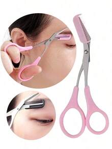 Curved Blade Eyebrow Scissor With Built-In Comb Set, Precision Brow Trimming Combination Kit For DIY Eyebrow Shaping, Portable Stainless Steel Beauty Shear For Facial Hair Trim Daily Makeup Grooming Small Cosmetic Tool Accessories. - A - View 6