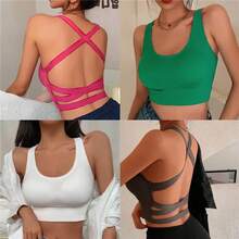 Sujetador deportivo sexy, sujetador de yoga, top de fitness para mujer, sujetador deportivo sin costuras de alto impacto, ropa interior deportiva, sujetador push-up, ropa deportiva, bralette. - Rosa Fucsia - Ver 4
