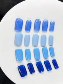 Zysa 10 Peças Unhas Postiças Quadradas Feitas à Mão de Alta Qualidade, Unhas Azuis e Nude, Unhas Curtas Estilo Y2K, Unhas de Verão, Uso Diário, Formatura, Viagem, Férias, Presentes Adequados para Festas e Festivais de Música, Volta às Aulas - Azul bebê - Visão 3