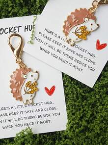 1pc Cute Hedgehog Keychain Pendant With Inspirational Message And Pocket Hug Card, Suitable For Wallet, Handbag, Car Charm - Multicolor - View 2