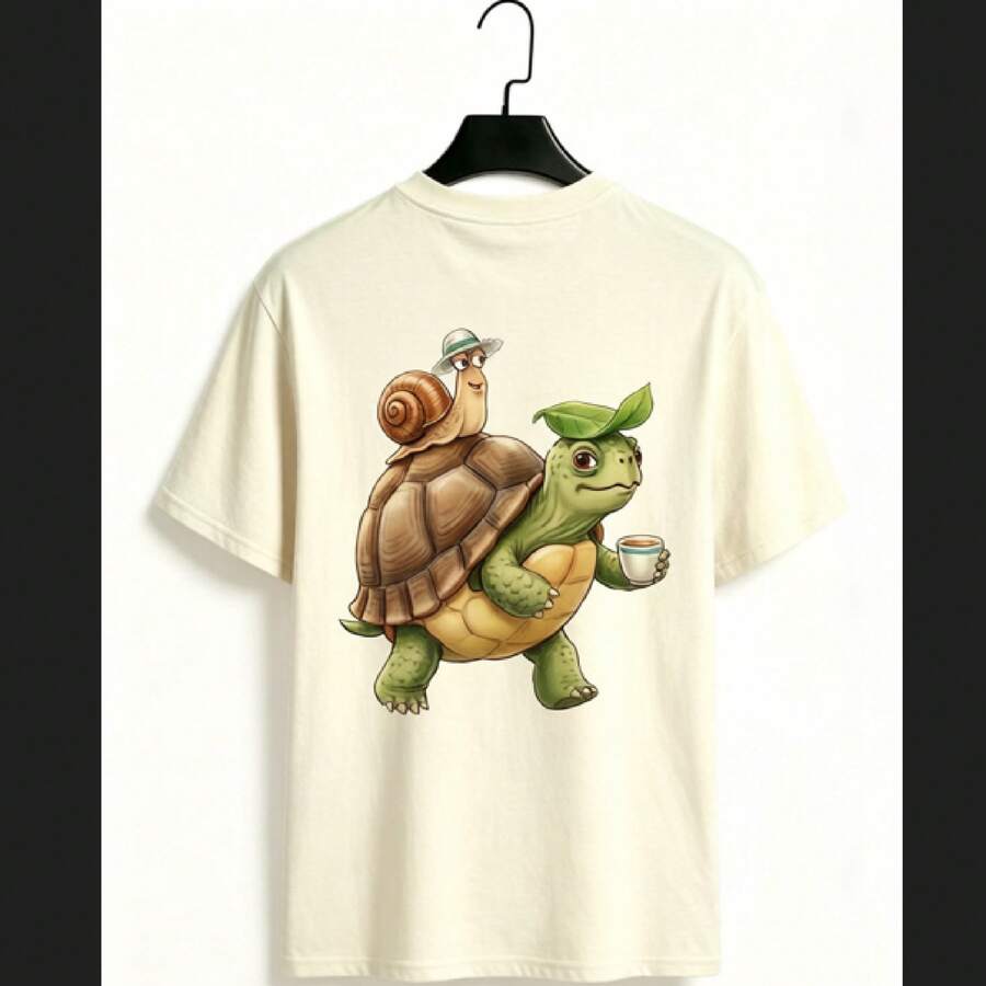 Pure Cotton T-Shirts, Men's T-Shirts, Women's T-Shirts, Printed T-Shirts, Short-Sleeved T-Shirts, Modern And Casual, Turtle Design. - 杏色 - 查看 1