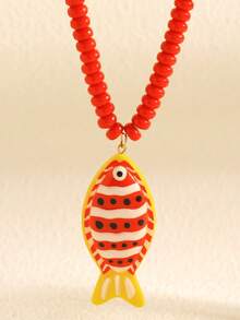 1pc Vintage Elegant Personalized Y2K Women's Necklace, Dopamine Colorful Acrylic Tropical Fish Pendant Necklace Exaggerated Beaded Choker, Suitable For Daily Wear, Party, Date, Holiday, Music Festival, Summer Beach Vacation, Commemorative Gift For Friends, Family, Couples, Women, Jewelry Accessory Original Design - Multicolor - View 7