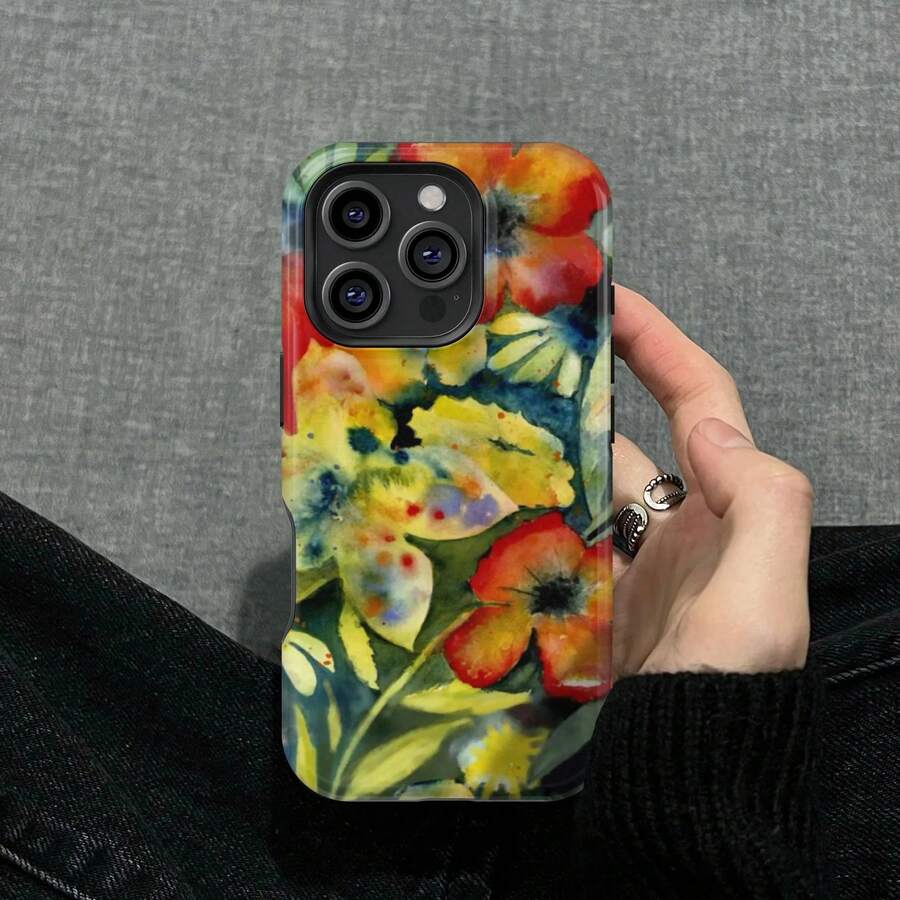 Una elegante funda para teléfono que no incluye cordón ni soporte Shockproof Flower Elements Fashion Matisse Floral Art Orange Flower Pattern Phone Compatible With 17 16 15 14 13 12 11 Pro Spring - Multicolor 2 - Ver 1