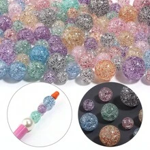 10-100pcs Acrylic Cracked Rainbow Floral Scattered Beads, Starry Straight Hole Round Beads, DIY Bracelet Necklace Accessories, Jewelry Making Beads - Seven-colored Scattered Beads - View 3