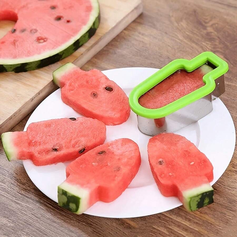 1pc Stainless Steel Watermelon Slicer And Popsicle Mold - Simple Manual Fruit Slicer With Green Handle, No Electricity Required, Perfect For Summer Snacks And Parties, Food Design, Watermelon Slicer And Chopper, Party Snack Preparation, Easy To Clean Material