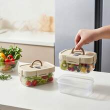 Multi-Functional Transparent Plastic Compartment Food Storage Box, Refrigerator Multi Grids Sealed Fresh-Keeping Box With Cover, Large Capacity Reusable Vegetables FruitsIngredient Container, Microwave Heatable, Kitchen Food Storage And Organization - Multicolor - View 7