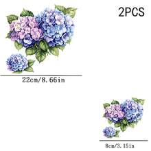 1/2/3 PIEZAS Vinilo Transferible por Calor Duradero y Lavable, Patrón Floral Pintado a Mano de Acuarela con Hortensias Degradadas en Azul y Púrpura con Hojas Verdes, Pegatina Transferible por Calor, Pegatina Transferible por Plancha - Adecuado para Almohadas, DIY, Mochilas, Camisetas, Bolsas de Lona, Sudaderas, Vaqueros, Ropa, Suministros de Costura - Multicolor - Ver 4