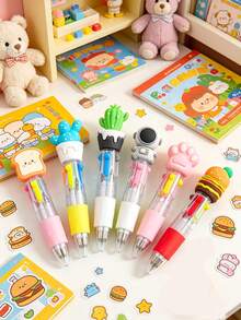 5/10pcs Mini Cartoon 4-Color Ballpoint Pens, Astronaut, Cat Paw, Food, Cactus Cute Designs, 4 Colors In One Pen, Perfect For Elementary Students' Bullet Journaling, Marking, Correcting Mistakes, Portable Click Design, Back To School Gift, Kindergarten Reward Gift - Multicolor - View 7