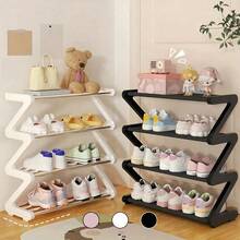 Pink 4-Tier Z-Shaped Shoe Rack, Multi-Functional Storage Rack, Easy Assembly Floor Shoe Rack, Durable Plastic Independent Storage Rack, Room Organization Shoe Rack, Stackable, Space-Saving, Apartment Essential, Home Essential - Multicolor - View 2