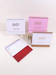 1PC 2027 Retro Desktop Calendar, Stylish Home Decoration,Compact Vertical Flip Design, Durable Metal Ring Binding, Clear Monthly Layout - Khaki - View 5