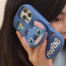 Disney 3D Stitch 矽膠泡泡手機殼 + 支架，可愛卡通防震保護殼，適用於 iPhone 11、12、12 Pro、13 Pro/14 Pro/15 Pro、12 Pro Max/13 Pro Max/14 Pro Max/15 Pro Max、14 Plus/15 Plus、16、16 Pro/Pro Max/Plus、17 Pro/Pro Max、Air - 藍色 - 查看 3