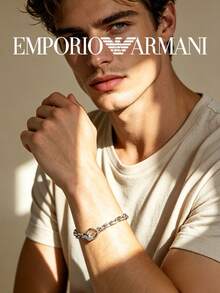 Pulsera de  inoxidable con cadena cubana versátil estilo hip-hop de Armani, plateada - Plateado - Ver 2