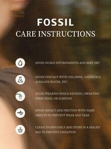 Fossil Gelang Kulit Oranye Gaya Fosil, Desain Lingkaran Ganda dengan Dekorasi Logam Emas, Cocok untuk Pakaian Kasual dan Modis - Jeruk - View 8